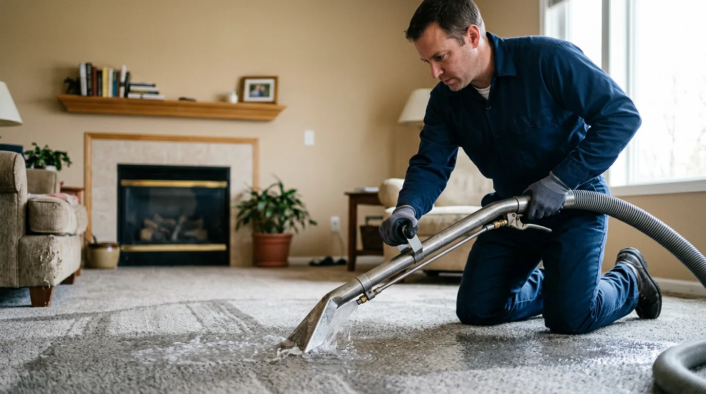 Water damage restoration technician working near Forsyth, IL